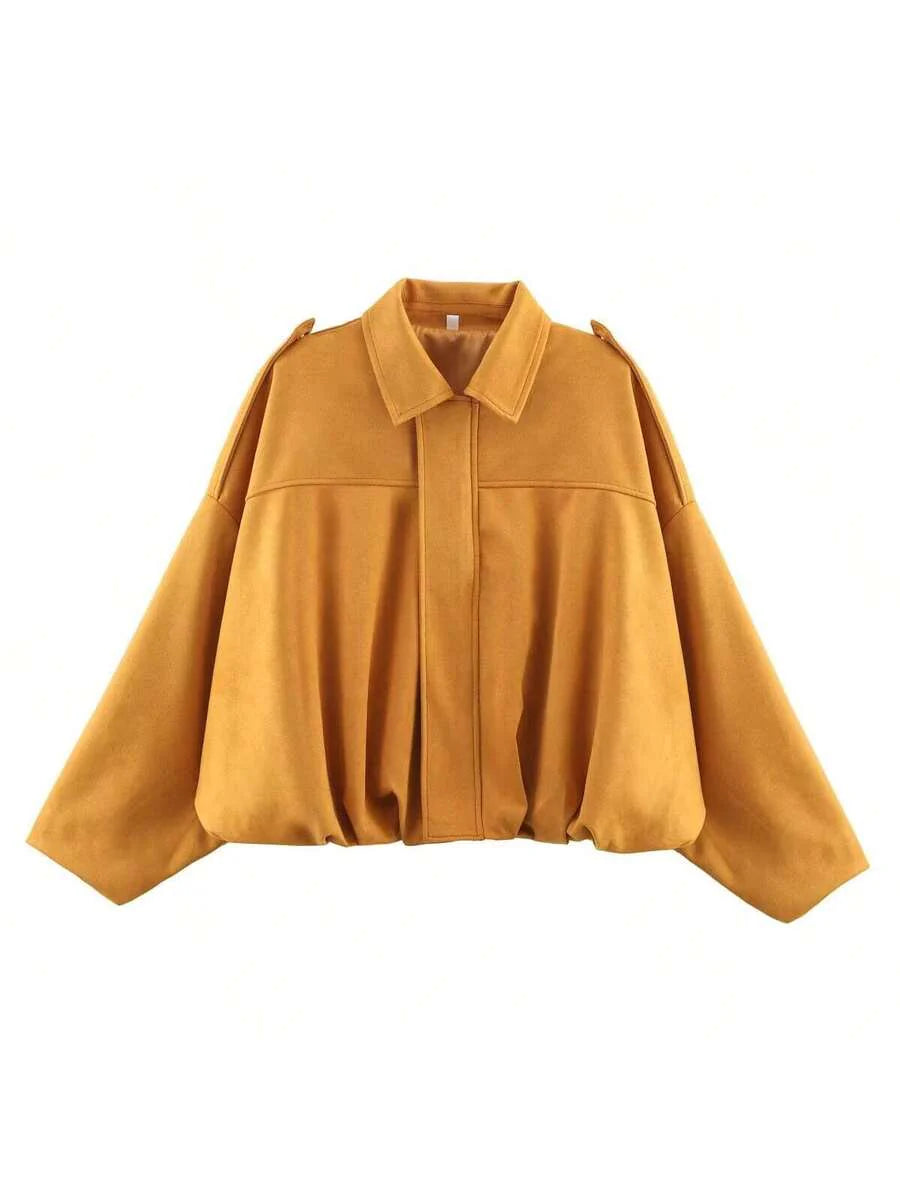 Dámská volná vintage bunda – klasický límec, dlouhý rukáv, podzimní styl