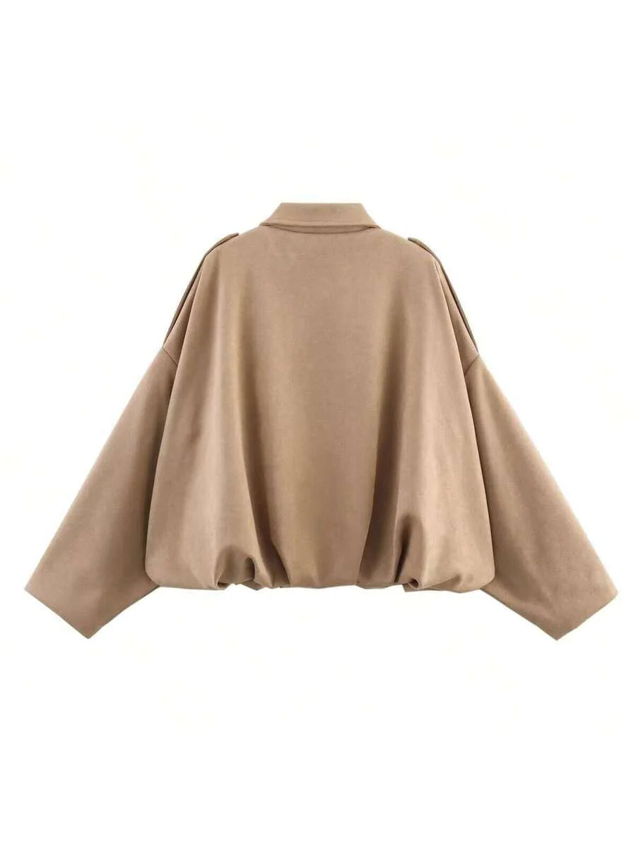 Dámská volná vintage bunda – klasický límec, dlouhý rukáv, podzimní styl