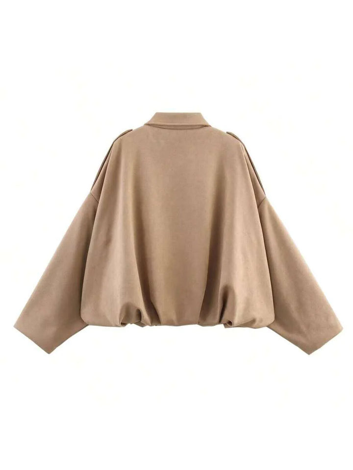 Dámská volná vintage bunda – klasický límec, dlouhý rukáv, podzimní styl