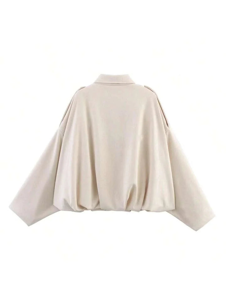 Dámská volná vintage bunda – klasický límec, dlouhý rukáv, podzimní styl