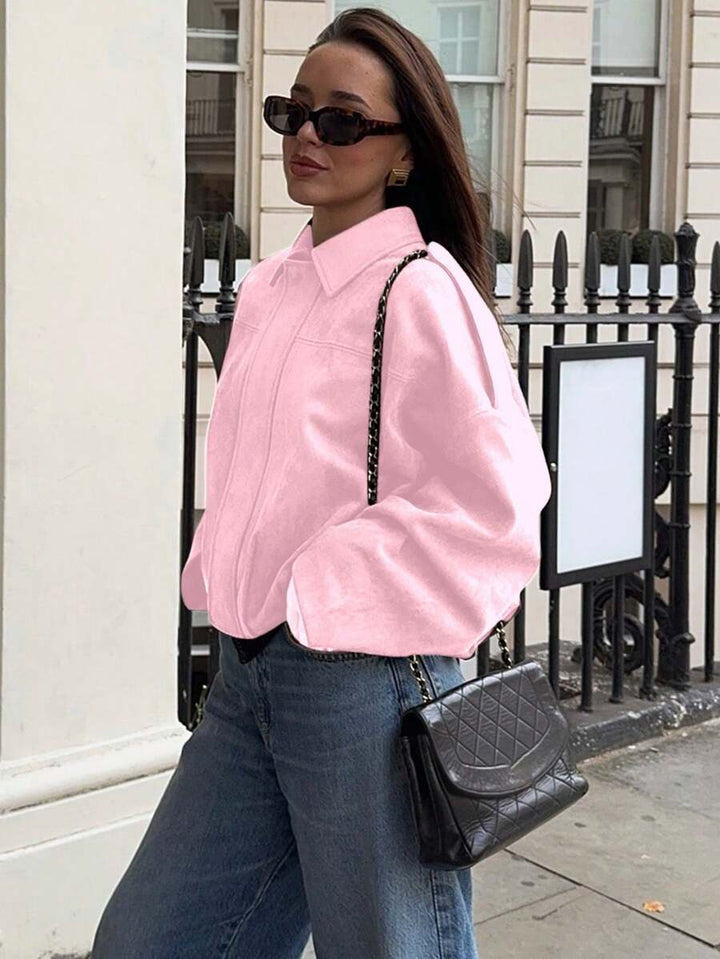 Dámská volná vintage bunda – klasický límec, dlouhý rukáv, podzimní styl