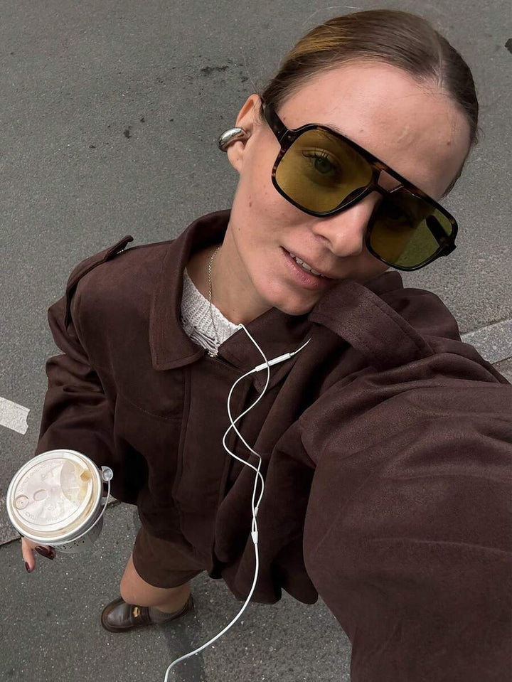 Dámská volná vintage bunda – klasický límec, dlouhý rukáv, podzimní styl