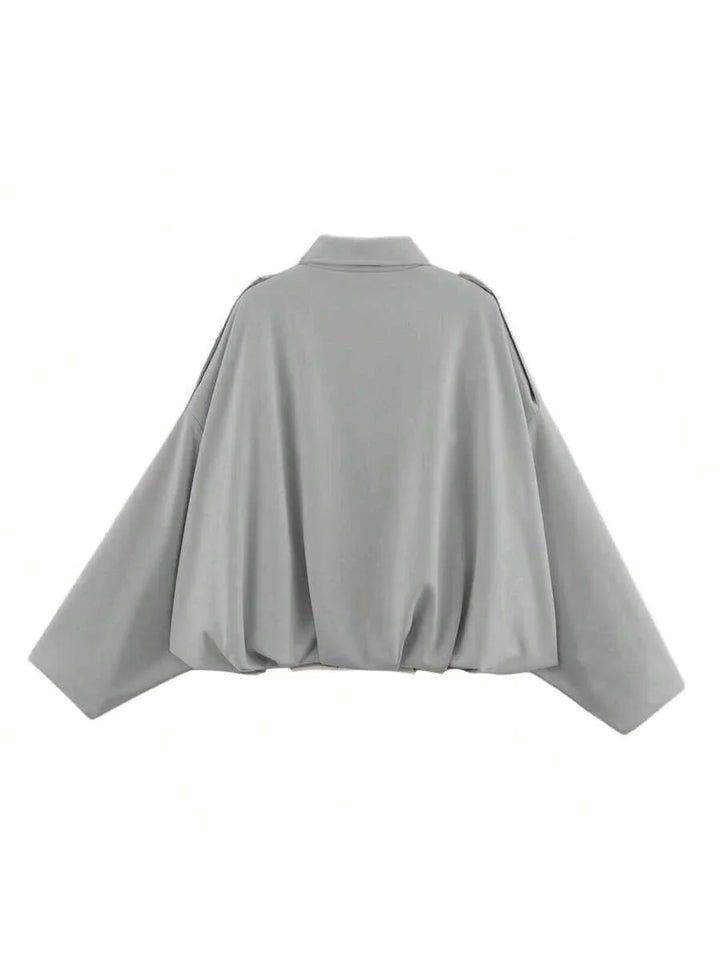 Dámská volná vintage bunda – klasický límec, dlouhý rukáv, podzimní styl