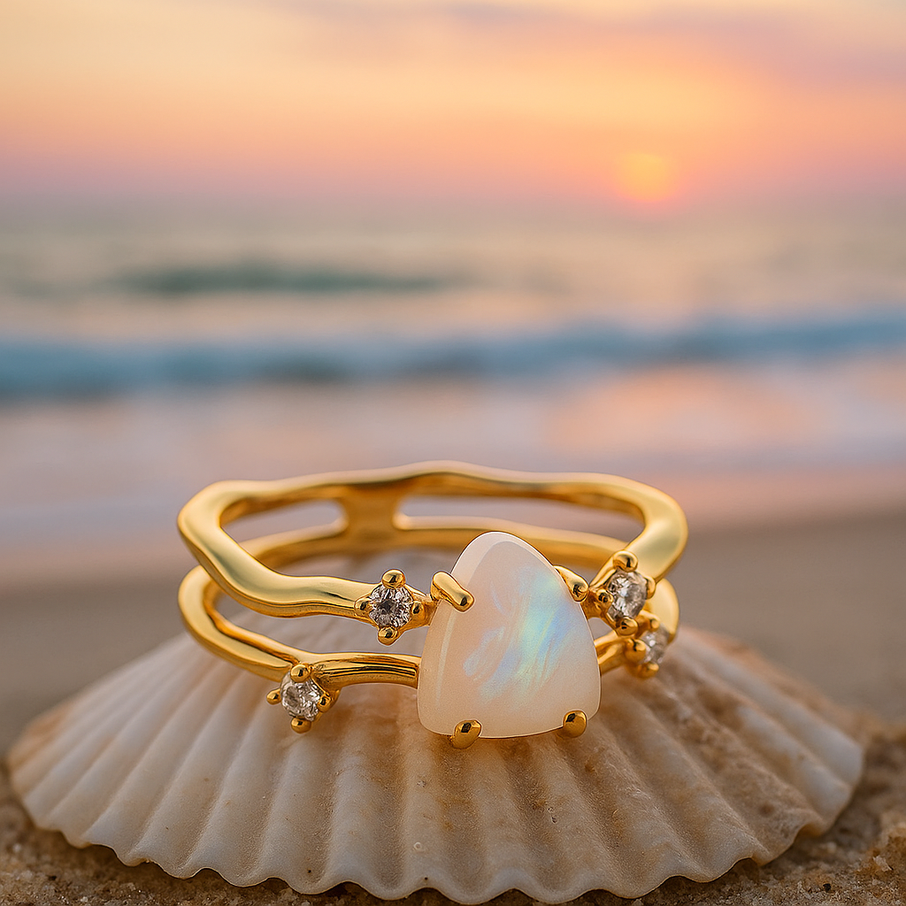 Johana | 925 Silberring mit Mondstein und Goldakzenten