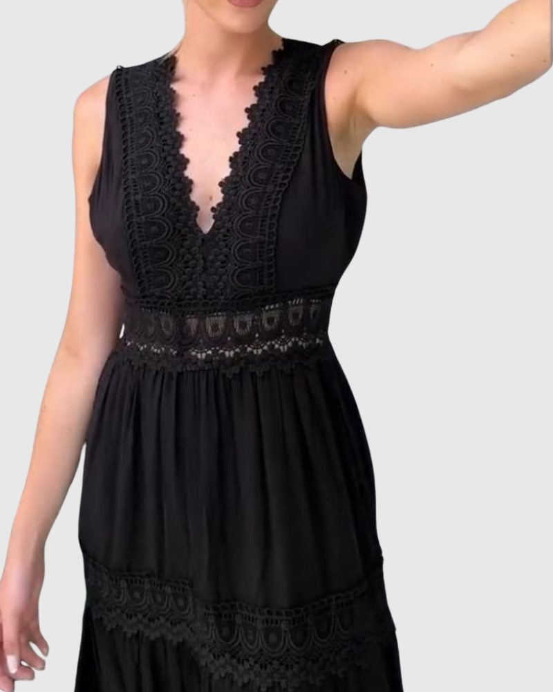 Ninfea | Bezrukávové midi šaty v boho stylu s krajkovými detaily