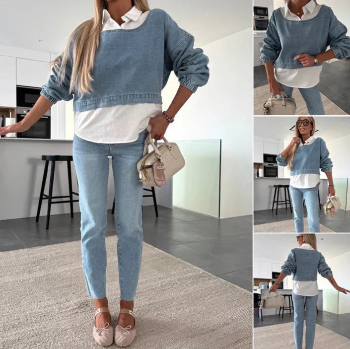 Awangardowy denim – dwuczęściowy komplet, który wyznacza trendy