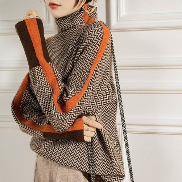 ELONORA | Rolákový svetr s kontrastními pruhy