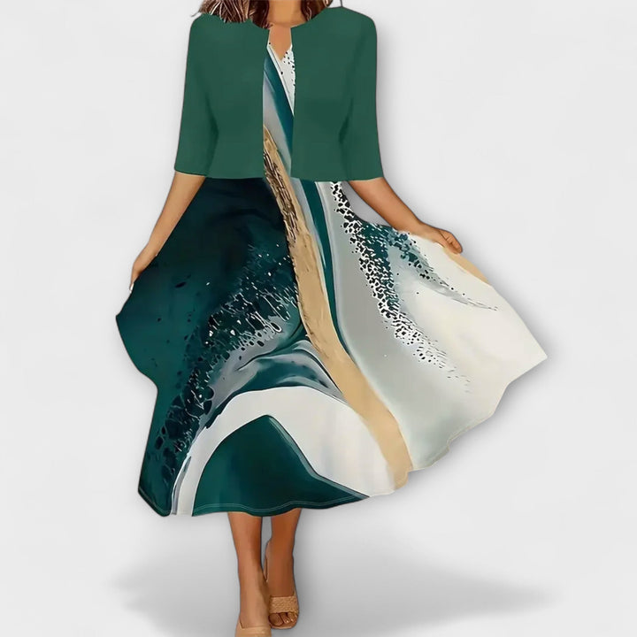 Božetěška | Květinové midi šaty s ladícím přehozem