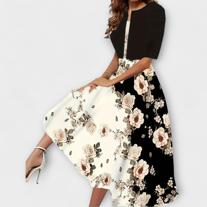 Božetěška | Květinové midi šaty s ladícím přehozem