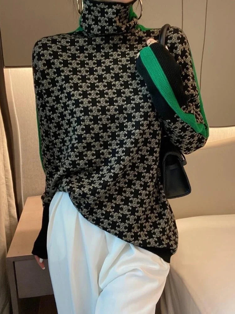 ELONORA | Rolákový svetr s kontrastními pruhy