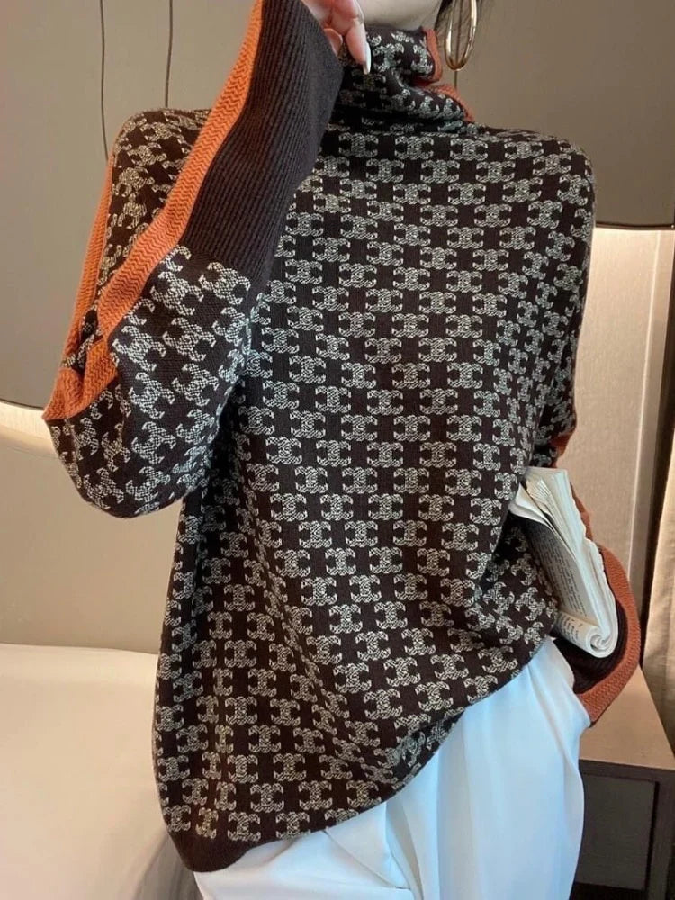 ELONORA | Rolákový svetr s kontrastními pruhy